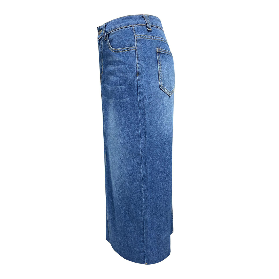Vivienne Lane High Slit Denim Skirt