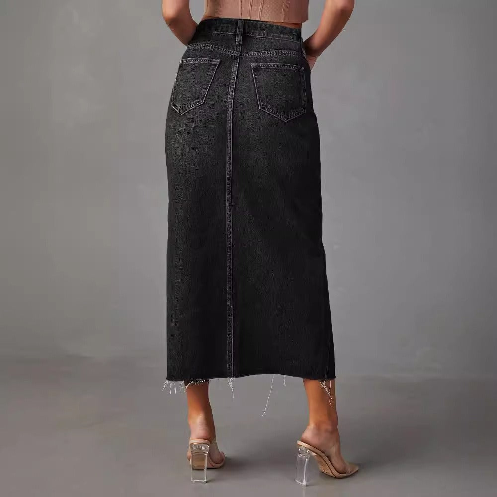 Vivienne Lane High Slit Denim Skirt