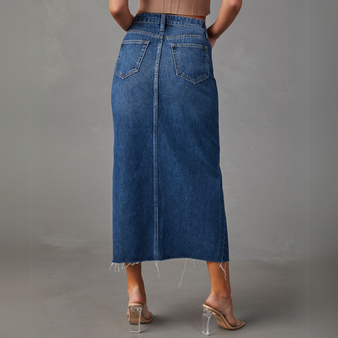 Vivienne Lane High Slit Denim Skirt