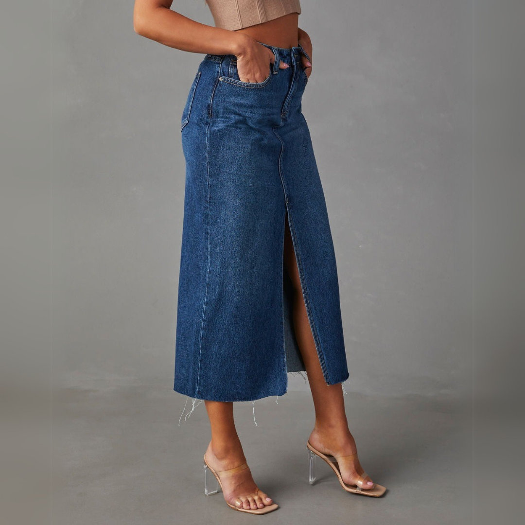 Vivienne Lane High Slit Denim Skirt