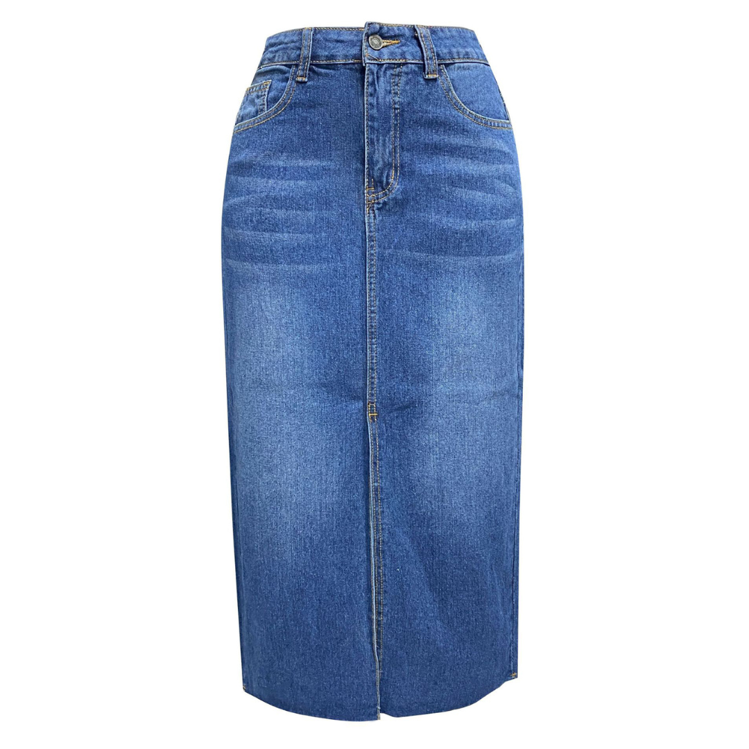 Vivienne Lane High Slit Denim Skirt