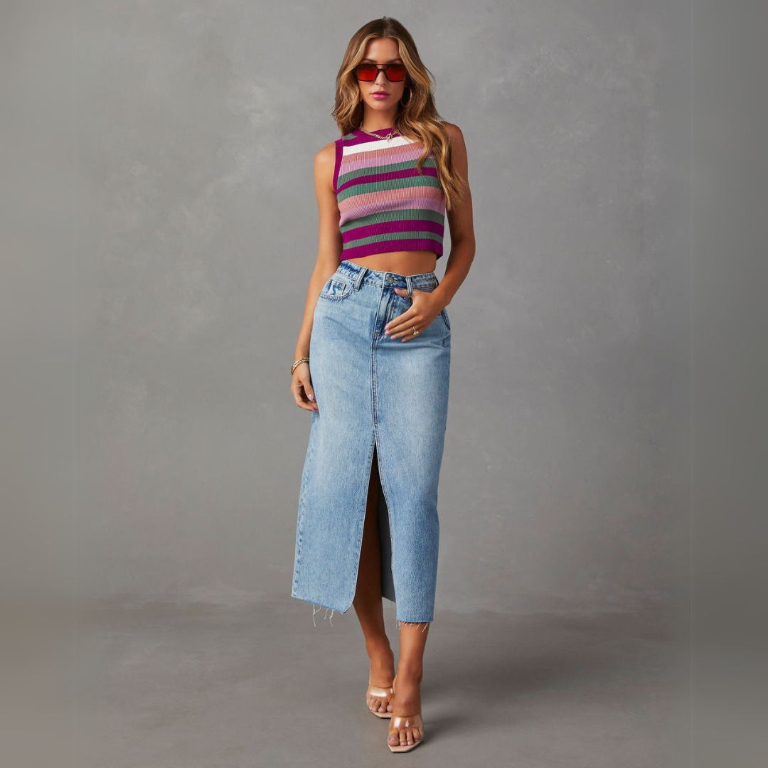 Vivienne Lane High Slit Denim Skirt