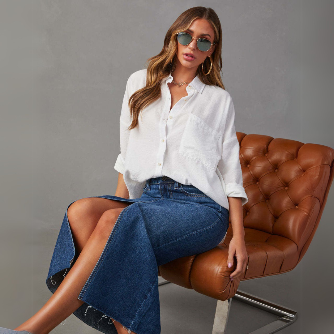 Vivienne Lane High Slit Denim Skirt