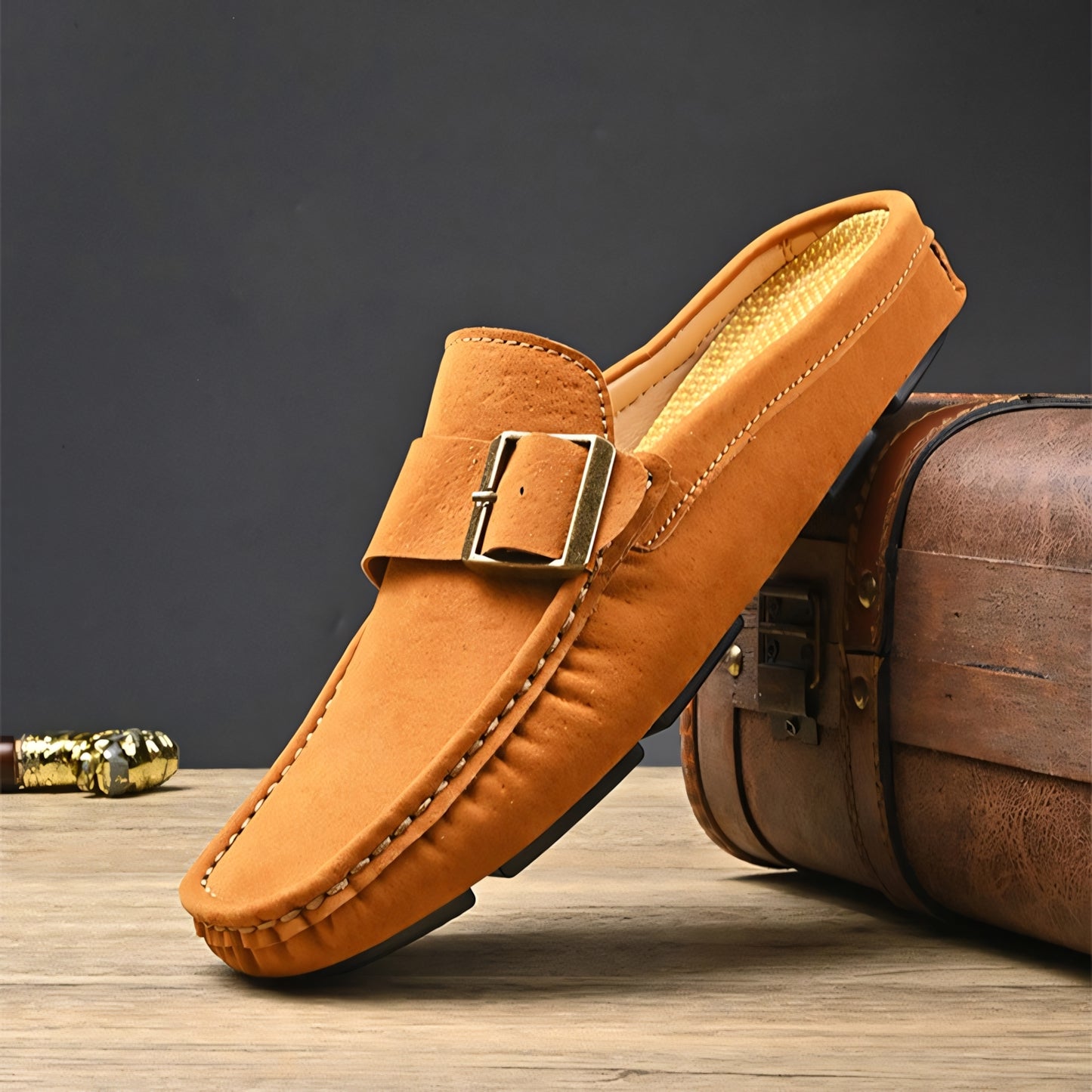 Victor Grey Leather Slip Loafers