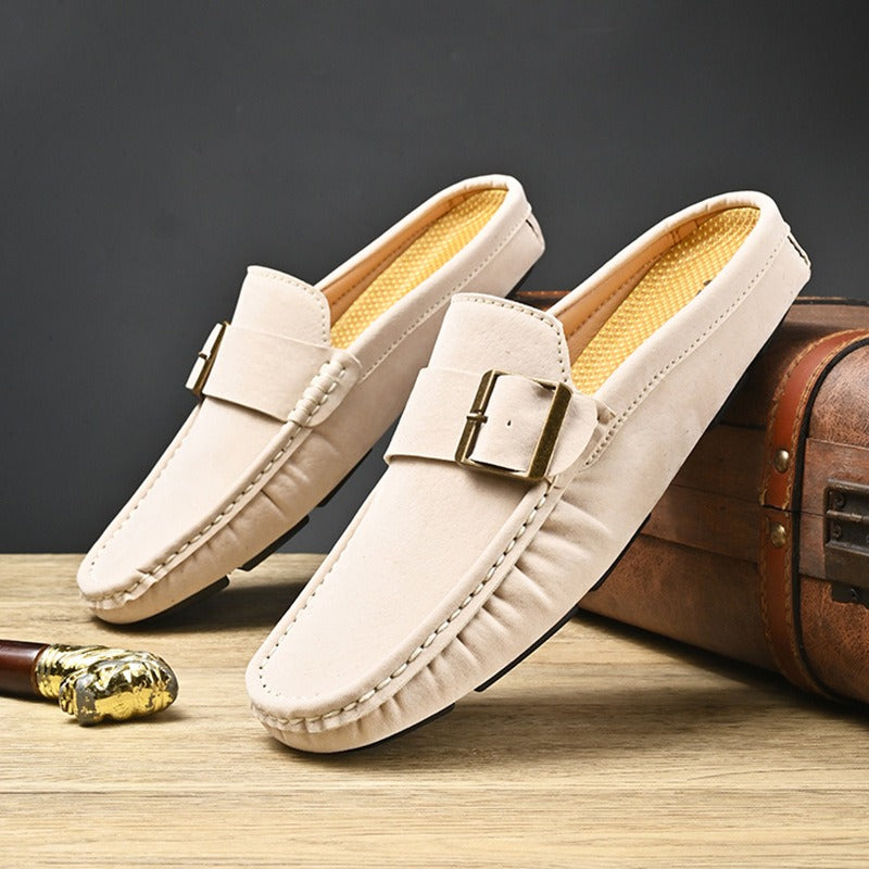 Victor Grey Leather Slip Loafers