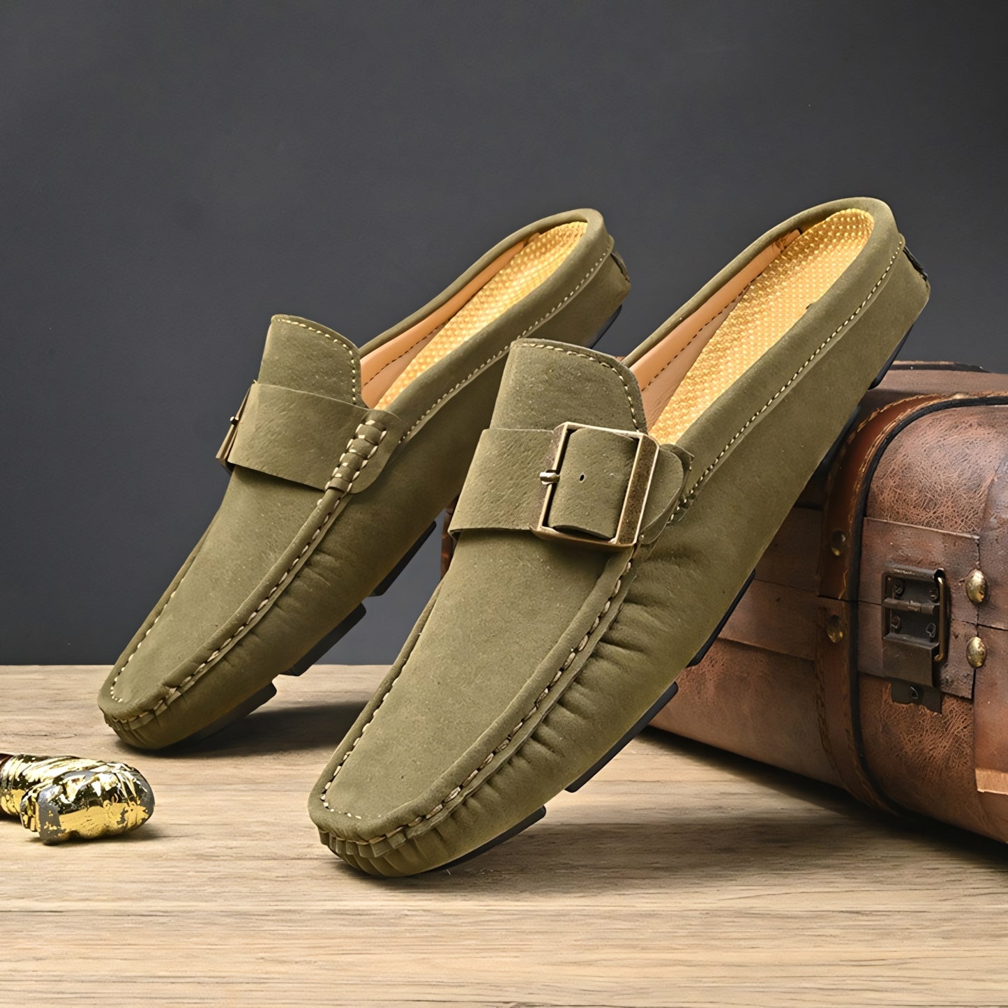 Victor Grey Leather Slip Loafers