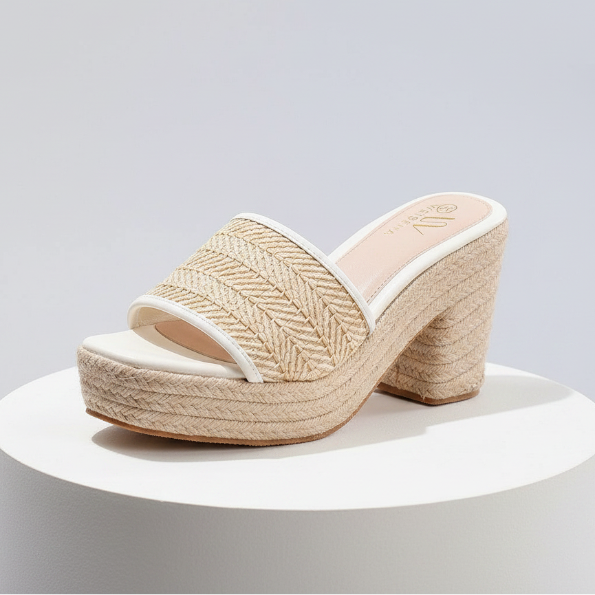 Élise Ivory Woven Block Heel