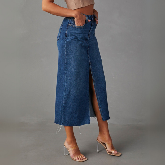 Vivienne Lane High Slit Denim Skirt
