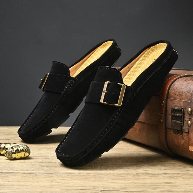 Victor Grey Leather Slip Loafers