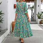 Léa Boho Green Layered Midi Dress