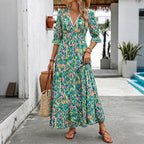 Léa Boho Green Layered Midi Dress