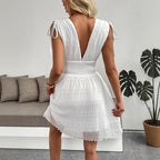 Freya Boho V-Neck White Resort Dress