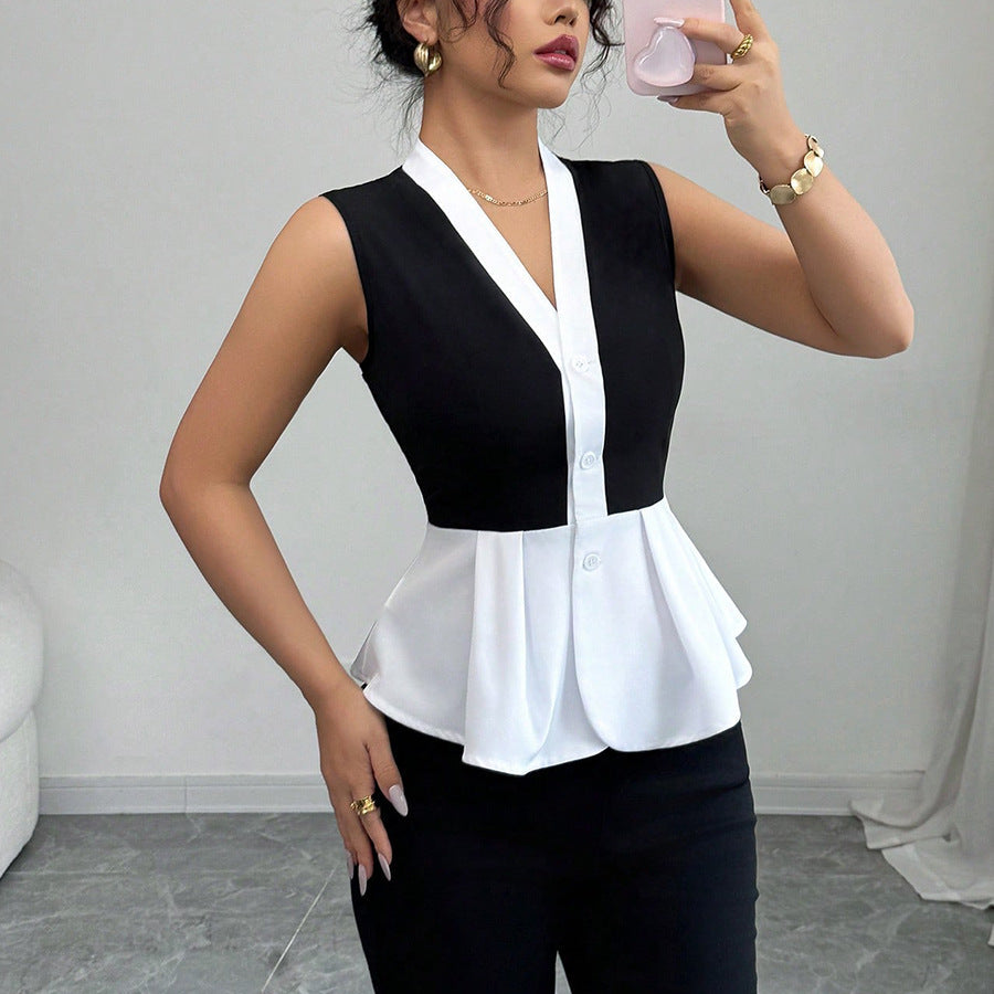 Léa French Sleeveless Button-Up Blouse