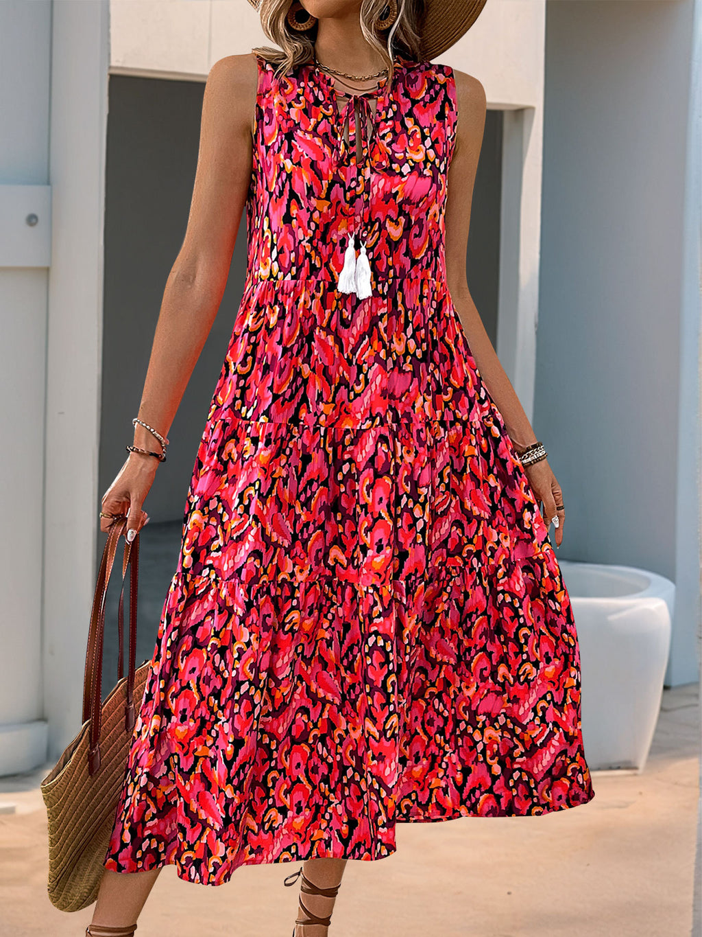 Léa Abstract Boho Summer Midi Dress