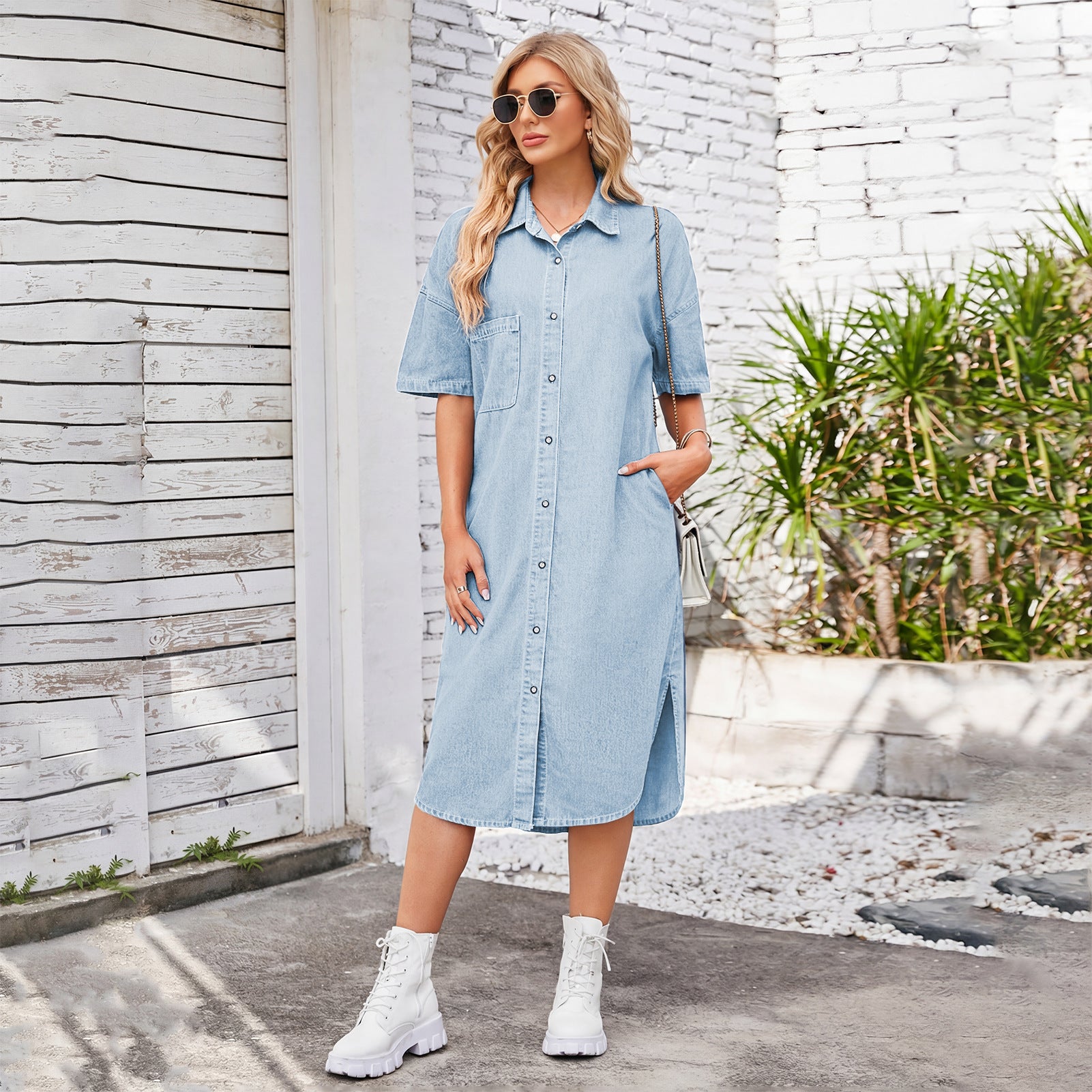 Léa Washed Denim Short-Sleeved Dress