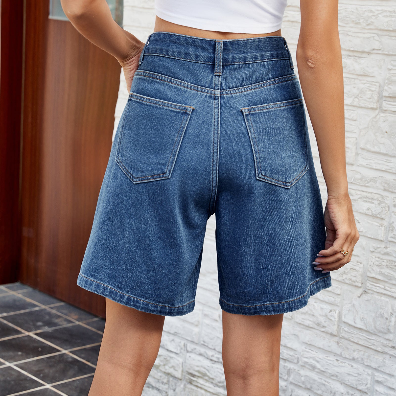 Harlow Cargo-Cut Denim Jeans Shorts