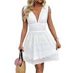 Freya Boho V-Neck White Resort Dress