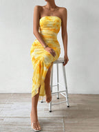 Léa Yellow Floral Summer Slit Dress