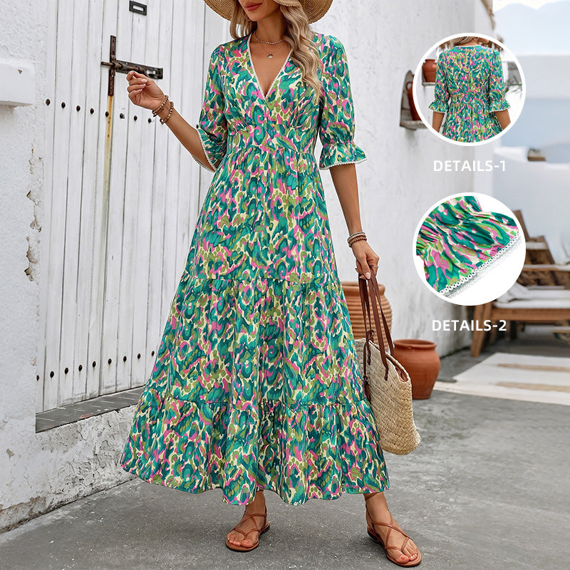 Léa Boho Green Layered Midi Dress