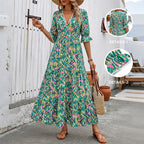 Léa Boho Green Layered Midi Dress