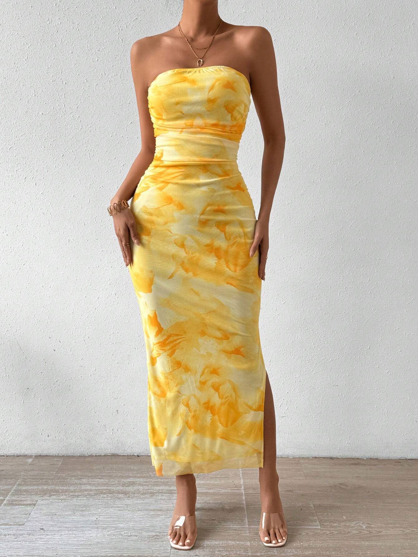 Léa Yellow Floral Summer Slit Dress