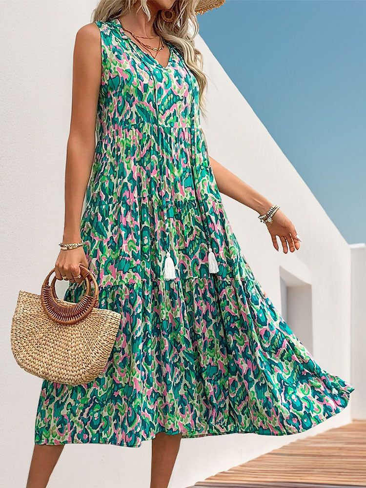 Léa Abstract Boho Summer Midi Dress