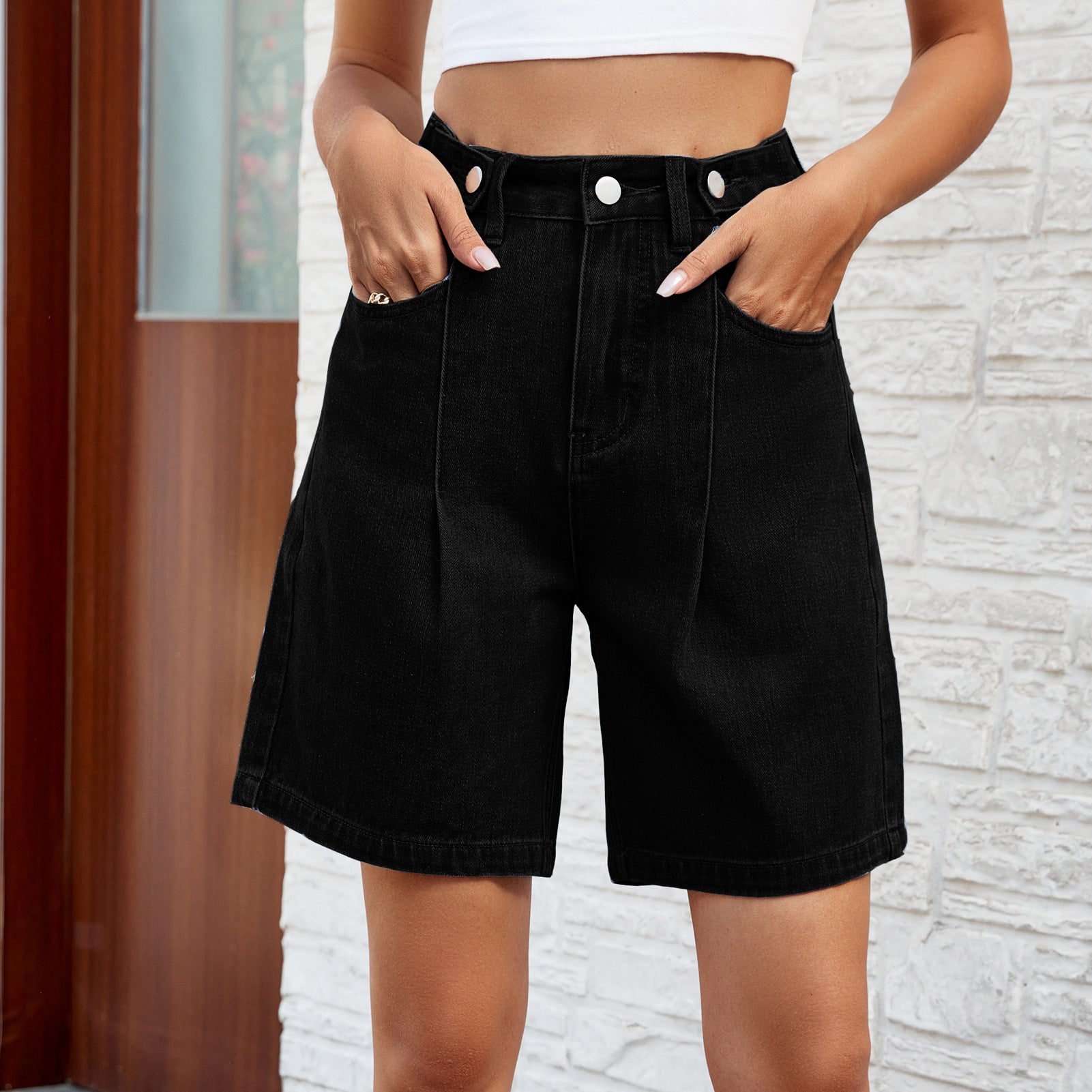 Harlow Cargo-Cut Denim Jeans Shorts
