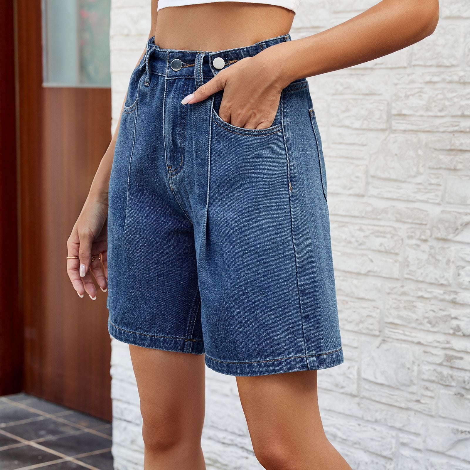 Harlow Cargo-Cut Denim Jeans Shorts