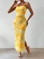 Léa Yellow Floral Summer Slit Dress