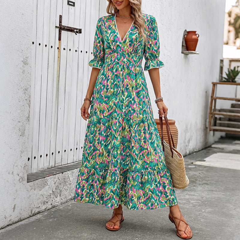 Léa Boho Green Layered Midi Dress