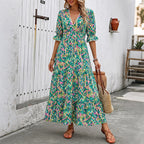 Léa Boho Green Layered Midi Dress