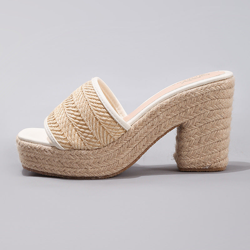 Élise Ivory Woven Block Heel