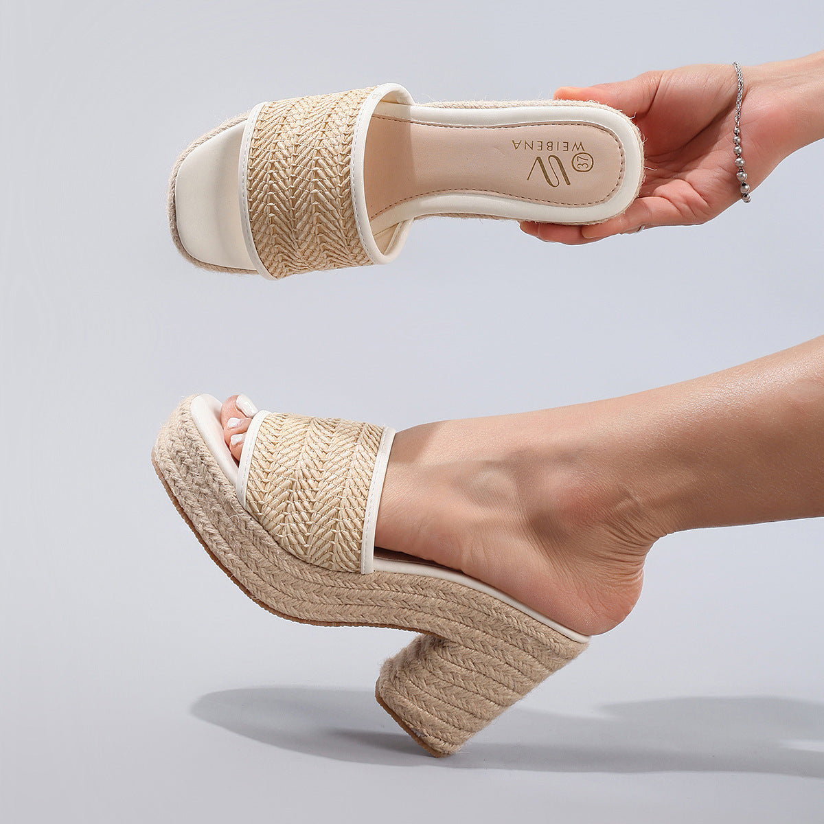 Élise Ivory Woven Block Heel