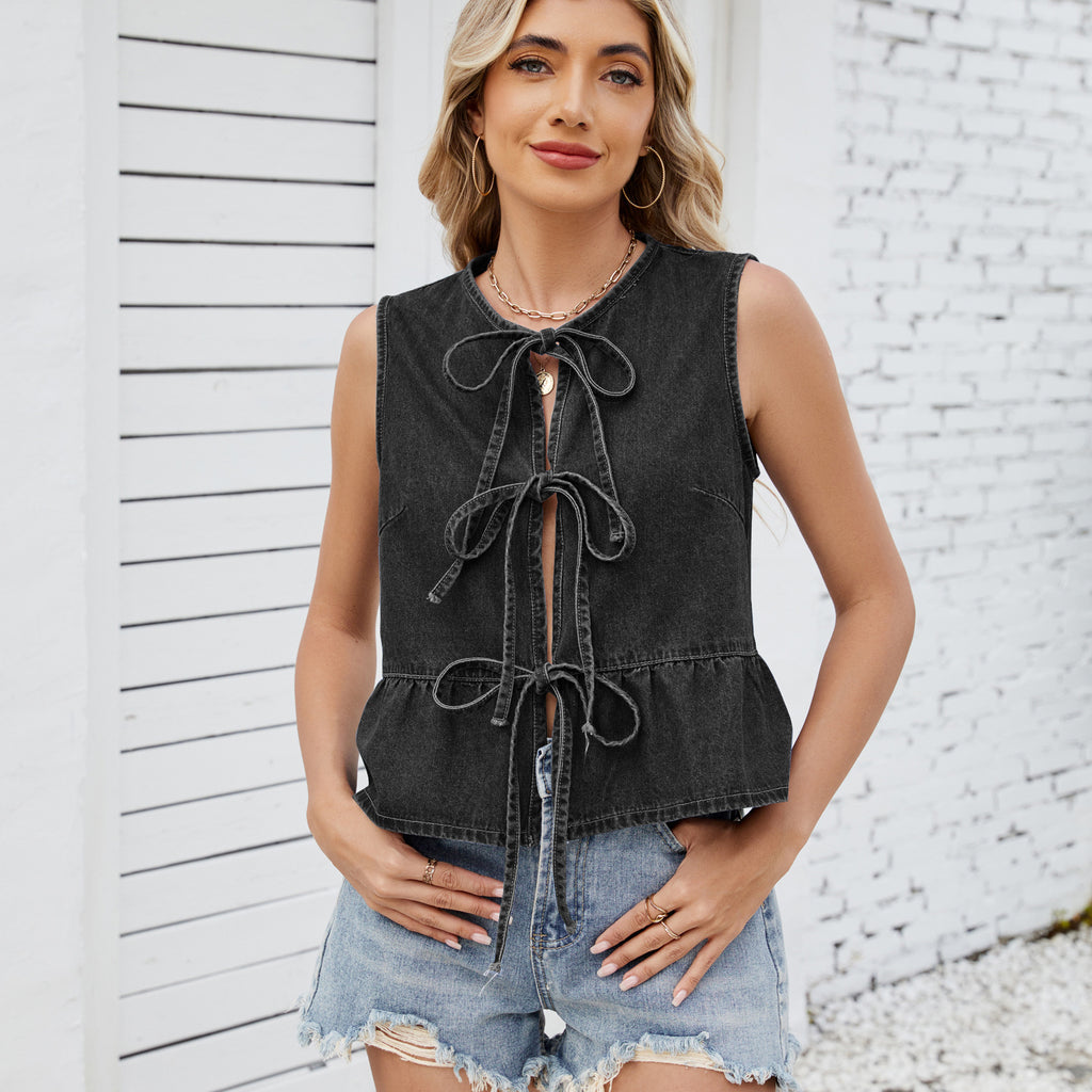 Léa Butterfly Knots Denim Vest & Shorts Set