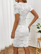 Léa Elegant French Short-Sleeves Lace Maxi Dress