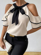 Léa French Bow Open-Shoulder Blouse