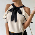 Léa French Bow Open-Shoulder Blouse