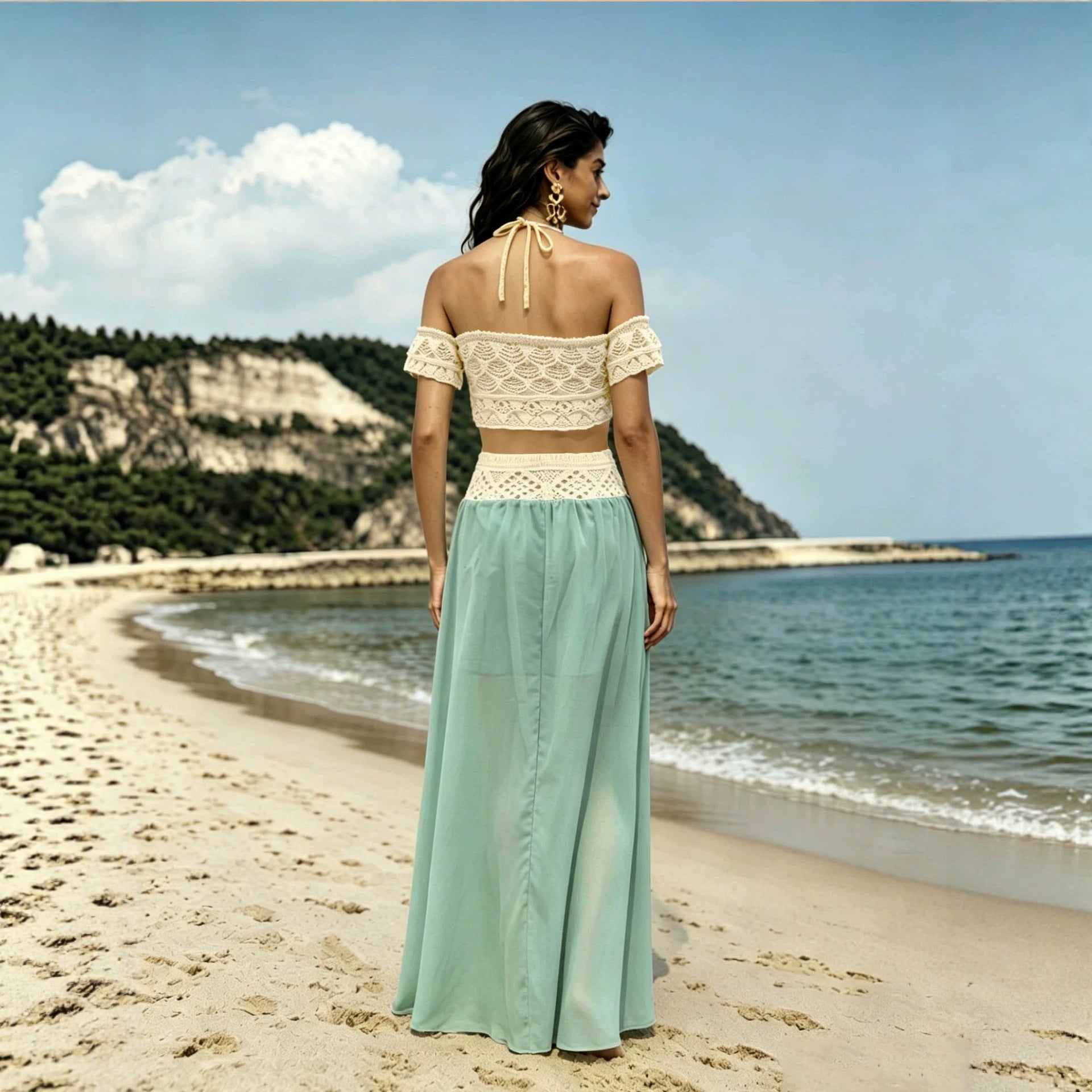 Léa Bohemian Crochet & Chiffon Beach Cover-Up Set