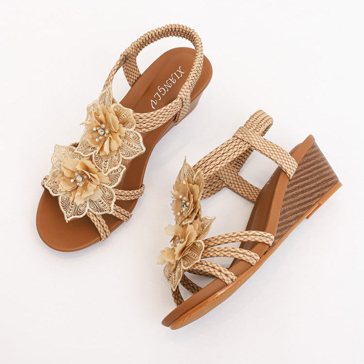 Élise Bohemian Floral Wedge Sandals
