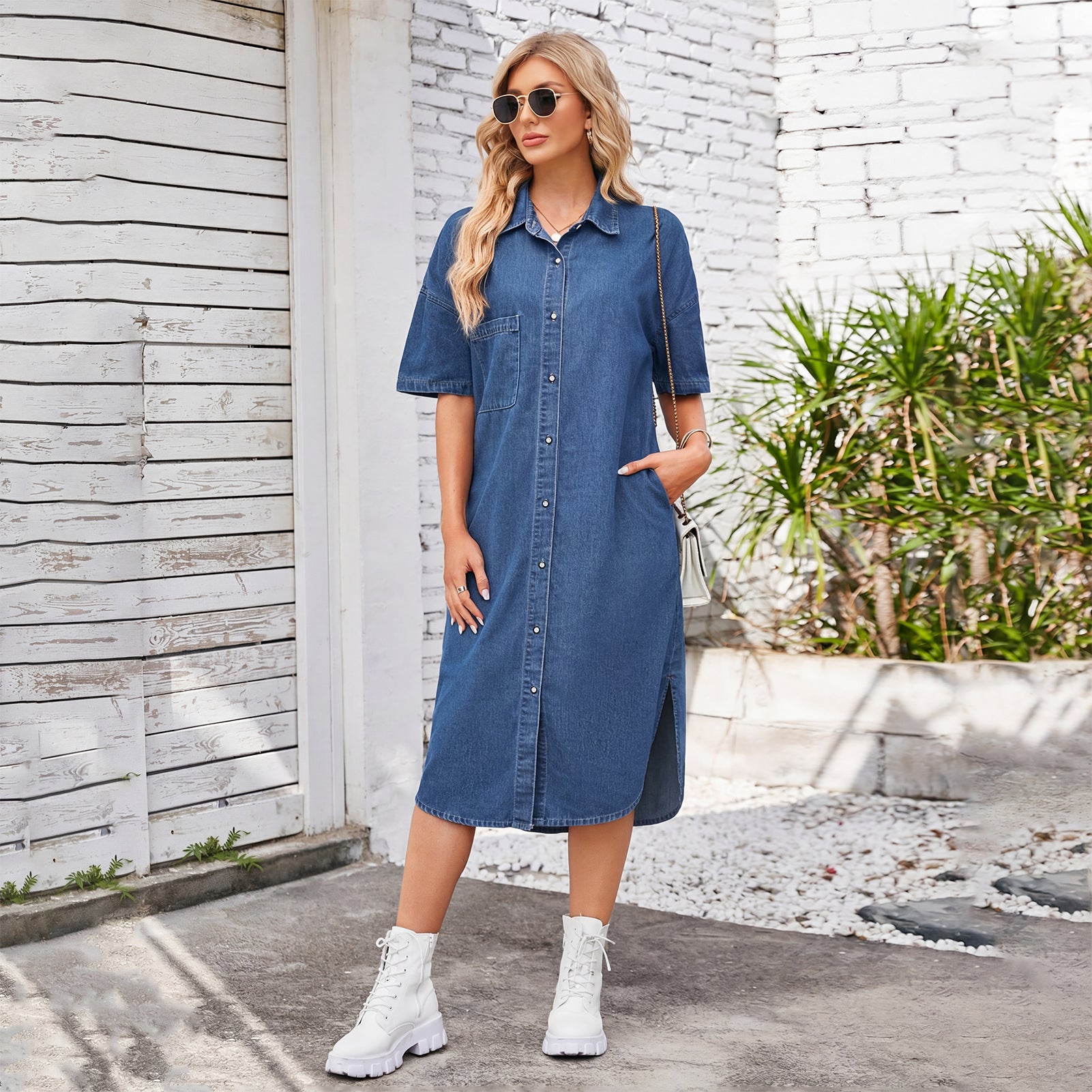 Léa Washed Denim Short-Sleeved Dress