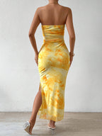 Léa Yellow Floral Summer Slit Dress