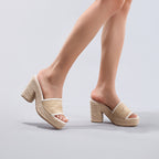 Élise Ivory Woven Block Heel