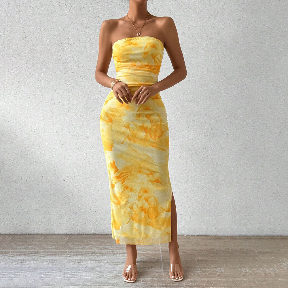 Léa Yellow Floral Summer Slit Dress