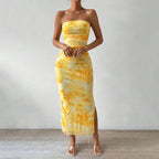 Léa Yellow Floral Summer Slit Dress