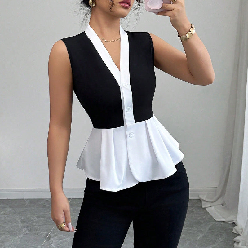 Léa French Sleeveless Button-Up Blouse