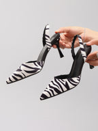 Élise Zebra Pointed-Toe Ankle Strap Heels