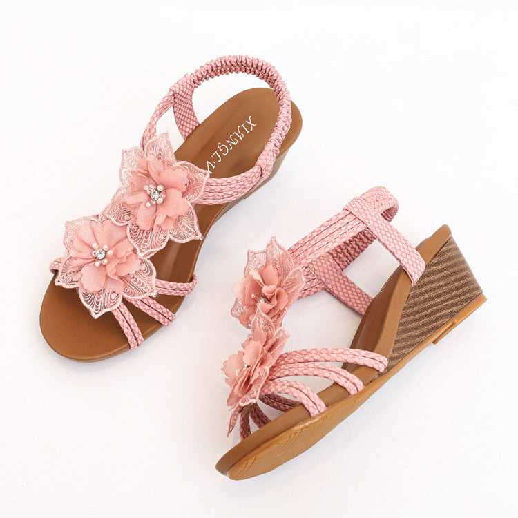 Élise Bohemian Floral Wedge Sandals