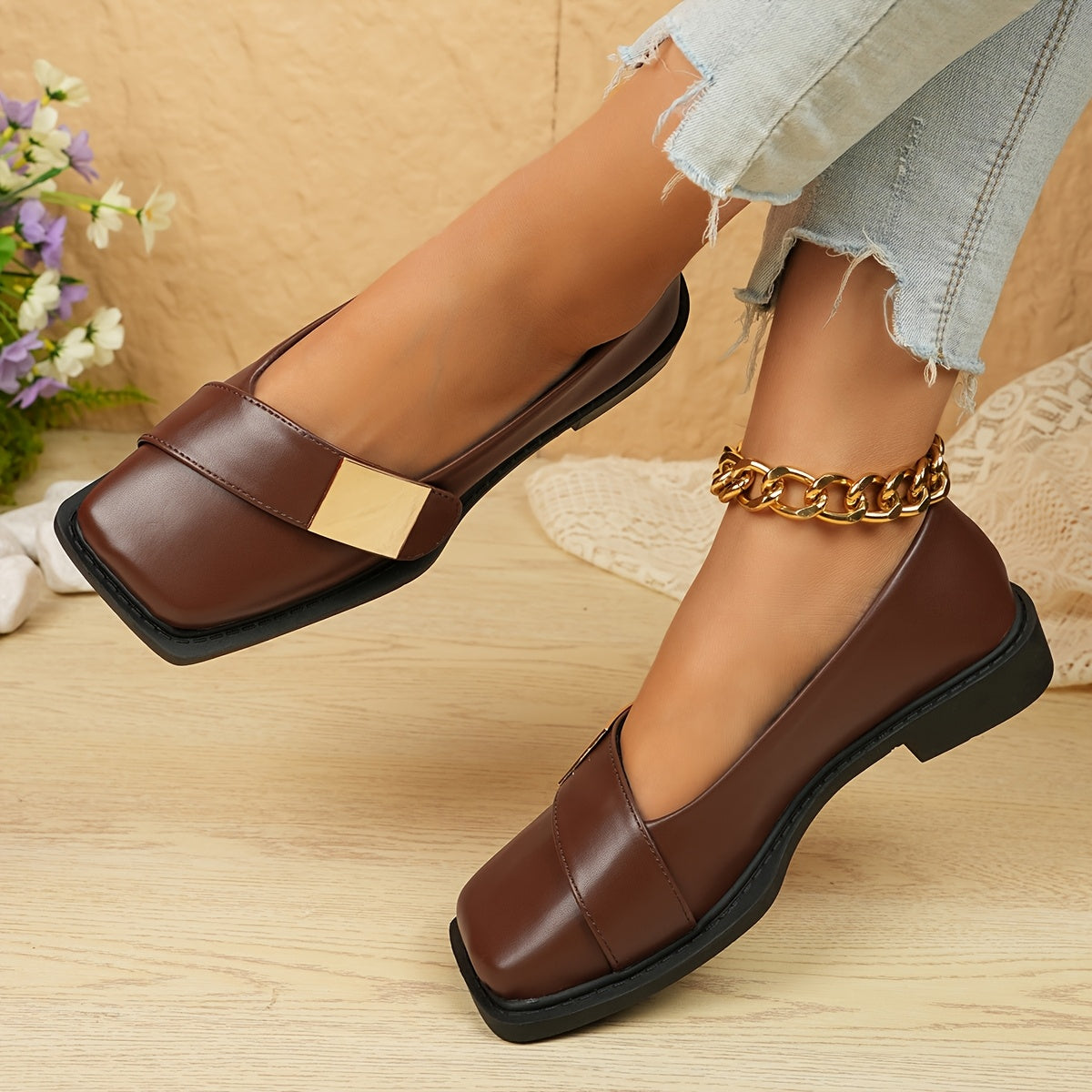 Ava Greene Square Buckle Slips