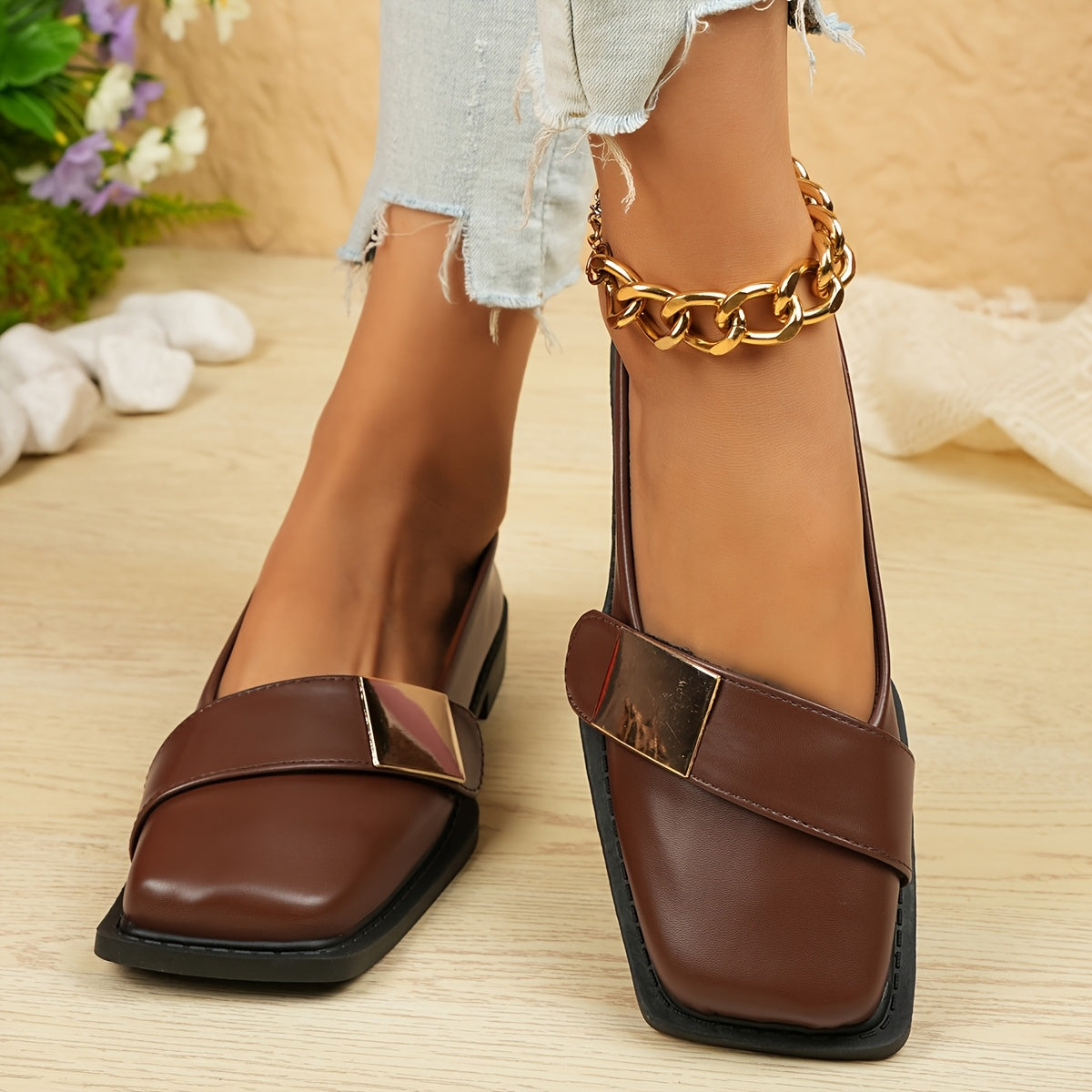 Ava Greene Square Buckle Slips