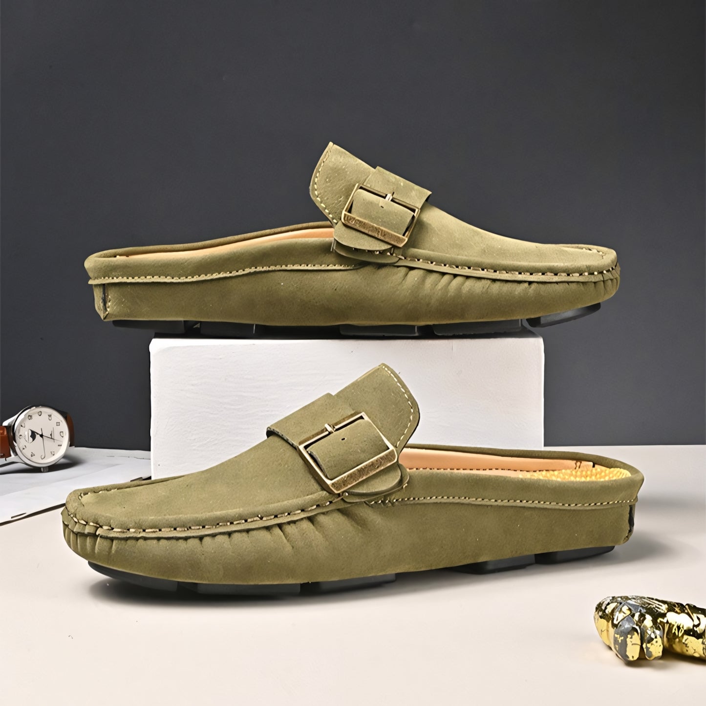 Victor Grey Leather Slip Loafers